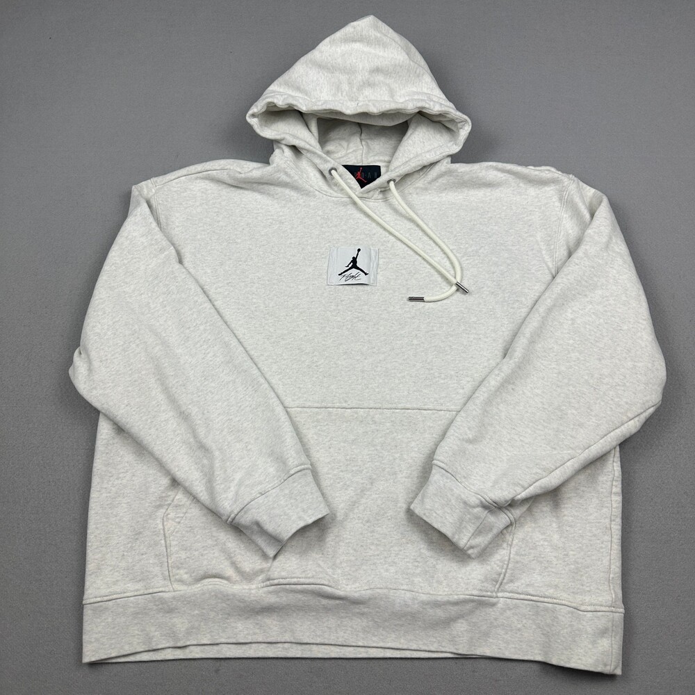 Jordan Hoodie Men 2XL Light Grey Heather Center Logo Heavyweight Sweatshirt XXL